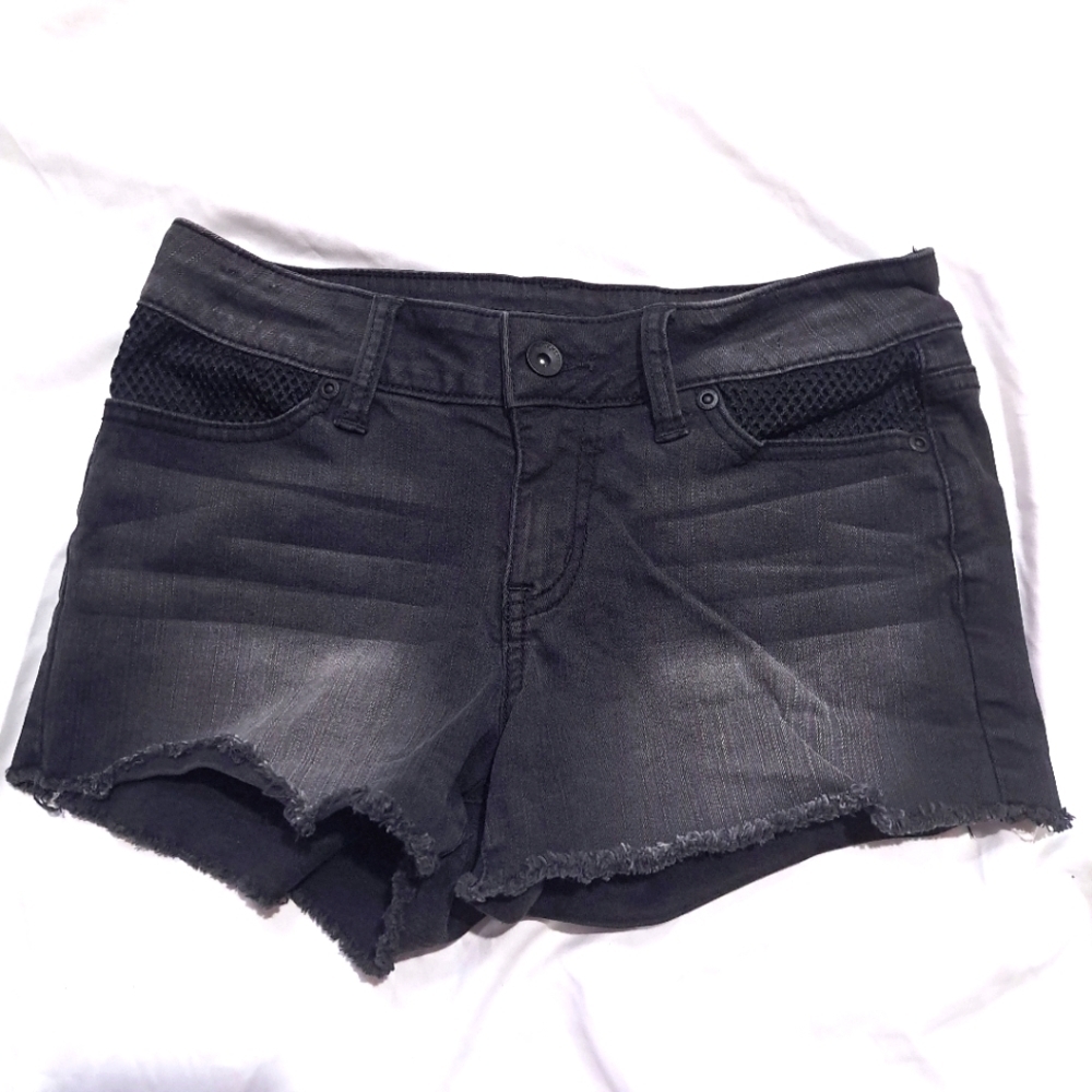 Black heart | Black/ grey with mesh details women's jean short shorts low rise